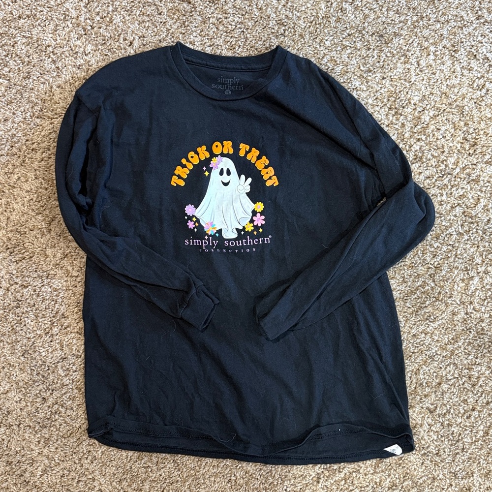 Simply Southern Black Tee with Ghost and Orange Text